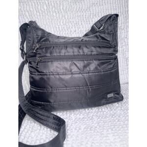 Lug Cable Car Black Quilted Nylon Adjustable Strap Roomy Crossbody Bag Purse